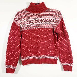 LLBean Red 100%Cotton Fair Isle Turtleneck Sweater